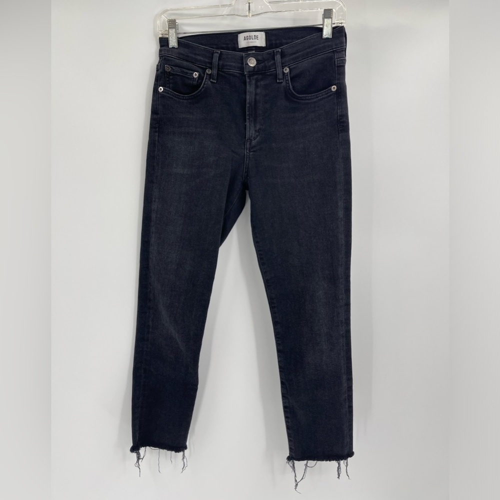 Agolde Sophie Mid Rise Skinny Ankle gray distress black Jeans size 27